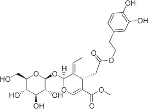 Chemical Structure of Oleuropein, a phenol in high phenolic olive oil.