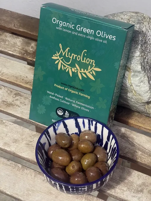 Myrolion Organic Green Olives Table Olives with Lemon and Extra Virgin Olive Oil
