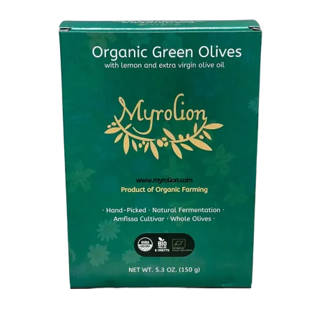 Myrolion Organic Green Olives Table Olives with Lemon and Extra Virgin Olive Oil