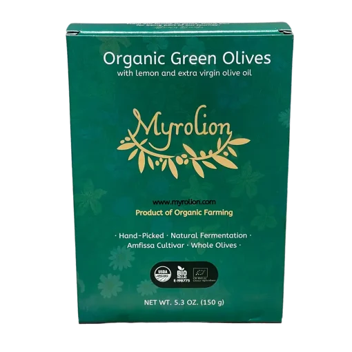 Myrolion Organic Green Olives Table Olives with Lemon and Extra Virgin Olive Oil