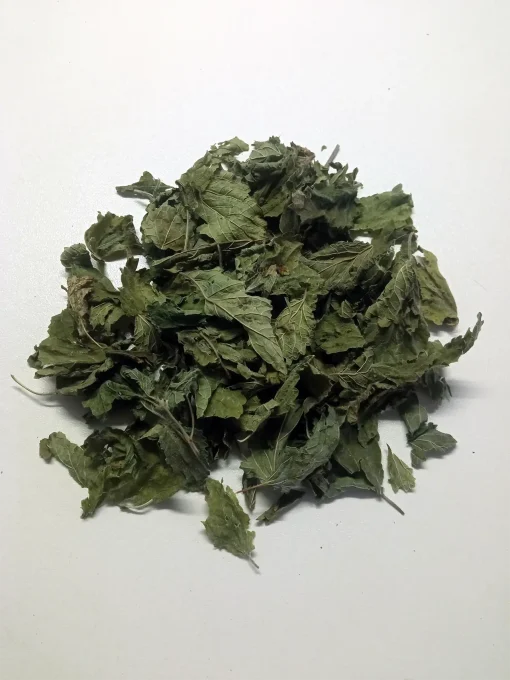 Dried blossoms of organic lemon balm.